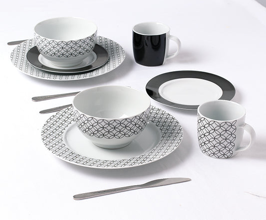 Black & White Geo Porcelain Dinnerware Set, 16 Pieces
