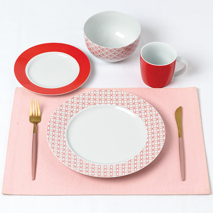 Red & White Geo Porcelain Dinnerware Set, 16 Pieces