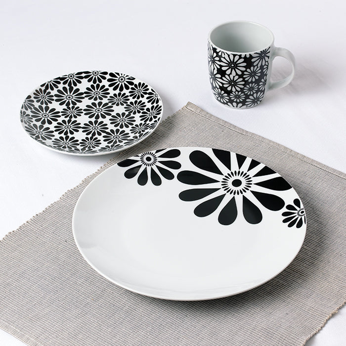 Black & White Kira Porcelain Dinnerware Set, 16 Pieces