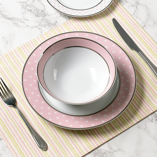 12PC Pink Star with Plat Rim Dinner Set