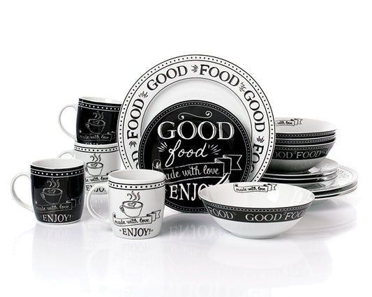 Good Food - made with love Porcelain Dinnerware Set, 16 Pieces