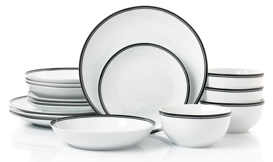 St Ives Stripe Porcelain Dinnerware Set  - Black, 16 Pieces