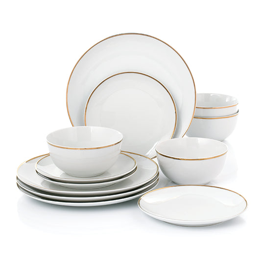 Waterside Gold Rim Xmas Porcelain Dinner Set, 12 Pieces