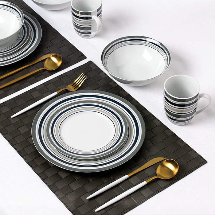 Brompton Grey Stripe Porcelain Dinnerware Set, 24 Pieces