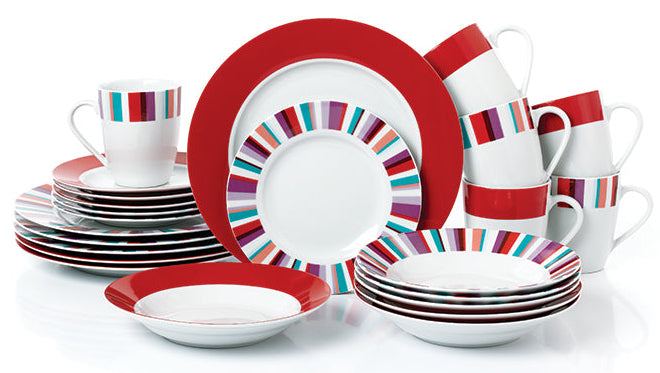 Mix and Match Stripe Porcelain Dinnerware set, 24 Pieces