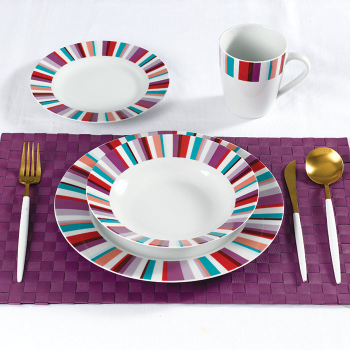 Mix and Match Stripe Porcelain Dinnerware set, 24 Pieces