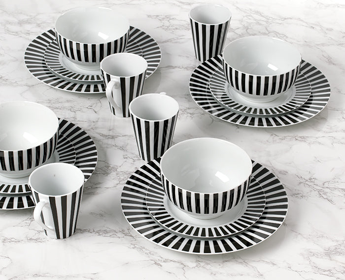 Black Split Stripe Porcelain Dinnerware Set, 24 Pieces