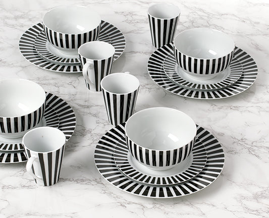 Black Split Stripe Porcelain Dinnerware Set, 24 Pieces