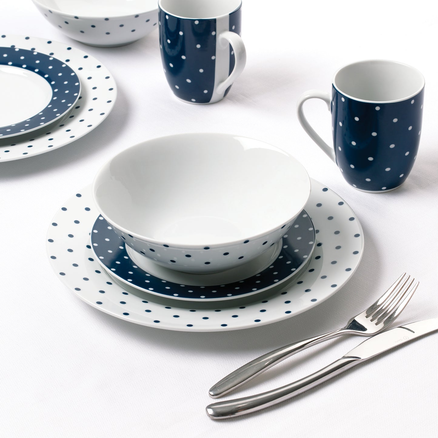 Blue & White Spot Porcelain Dinnerware Set, 24 Pieces