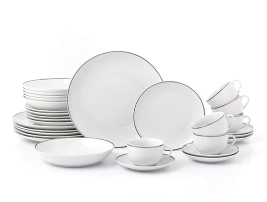 Waterside Platinum Xmas Porcelain Dinner Set, 30 Pieces