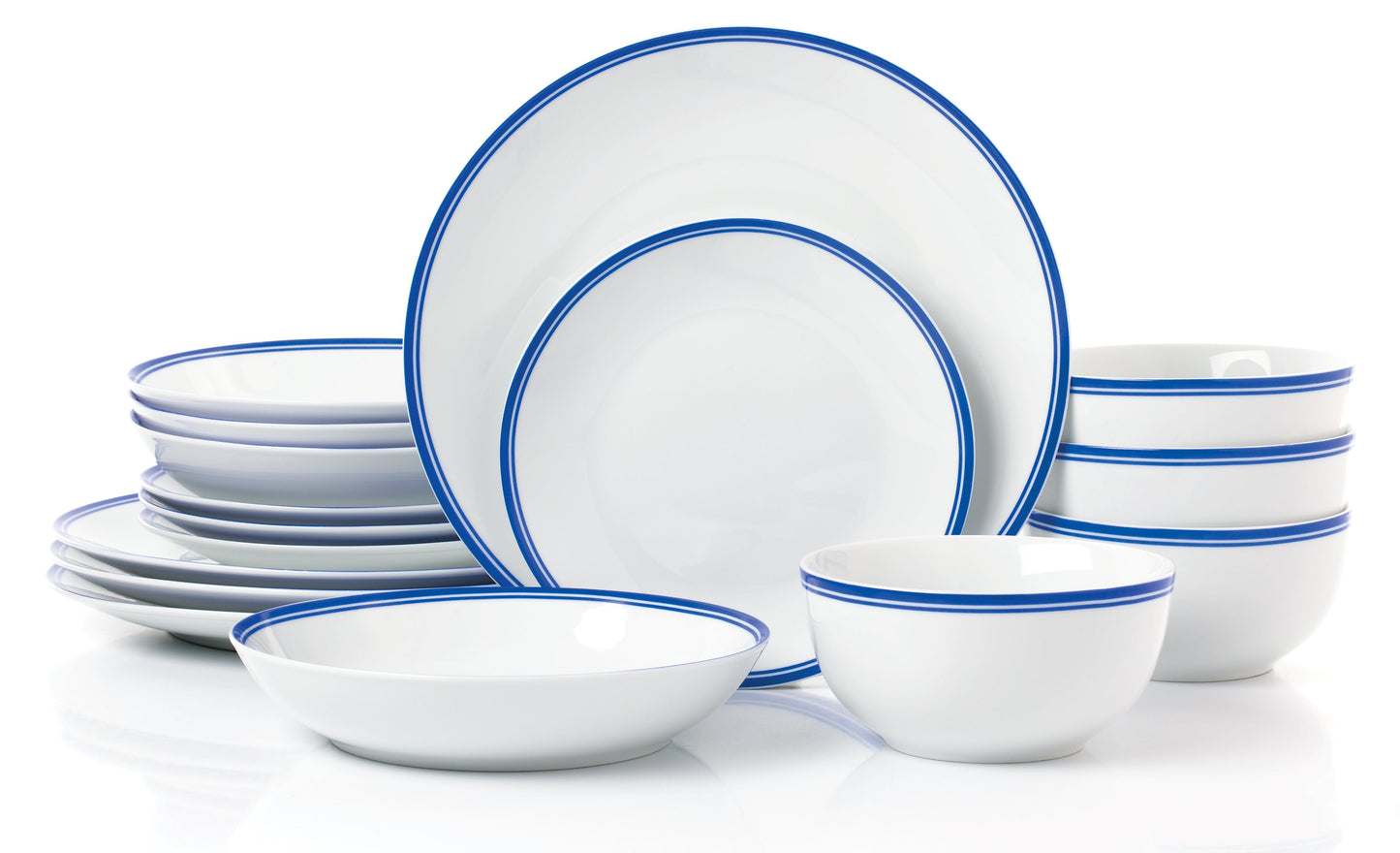 St Ives Stripe Porcelain Dinnerware Set - Blue, 16 Pieces
