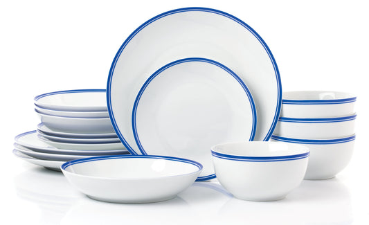 St Ives Stripe Porcelain Dinnerware Set - Blue, 16 Pieces