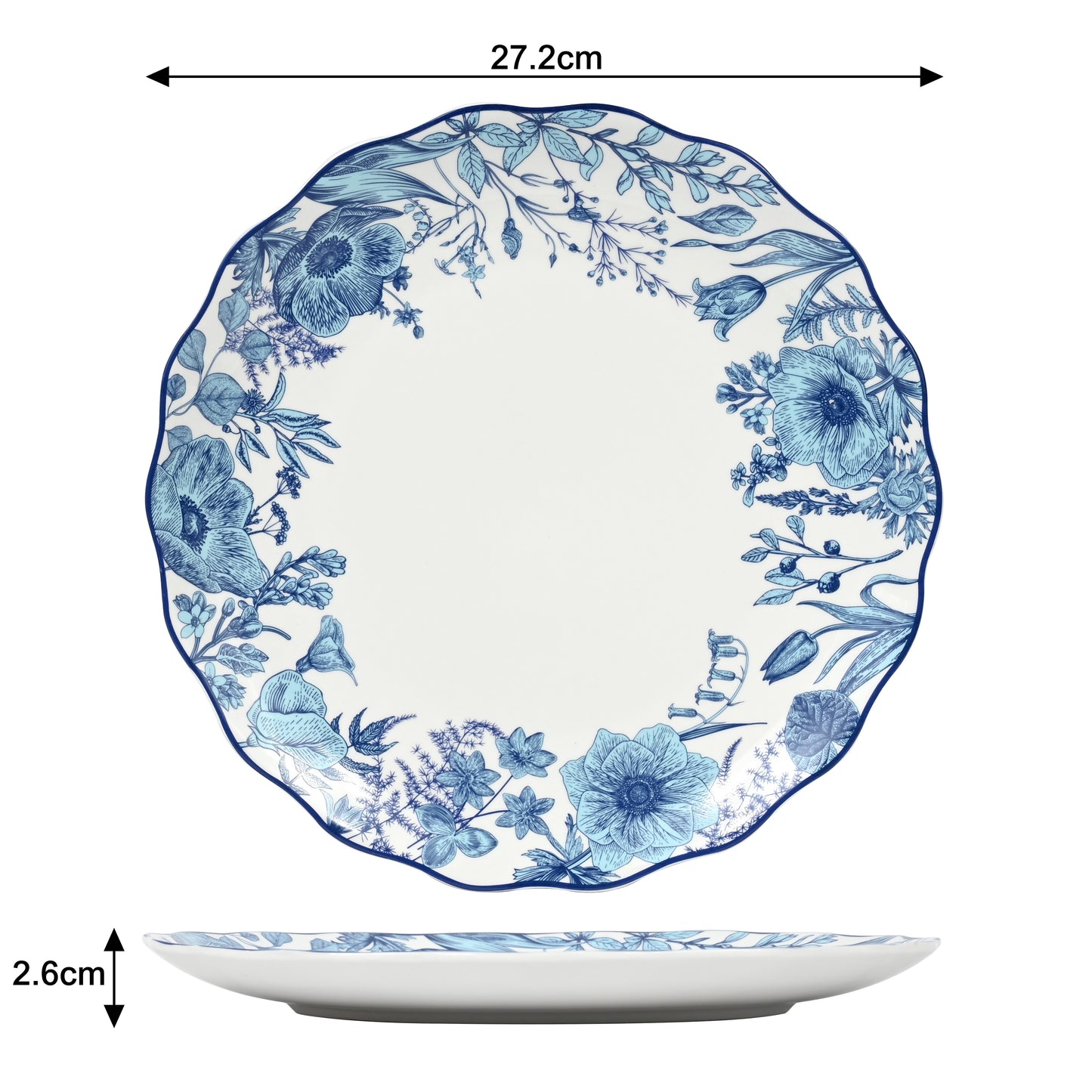 Blue Floral Porcelain Dinnerware Set, 16 Pieces
