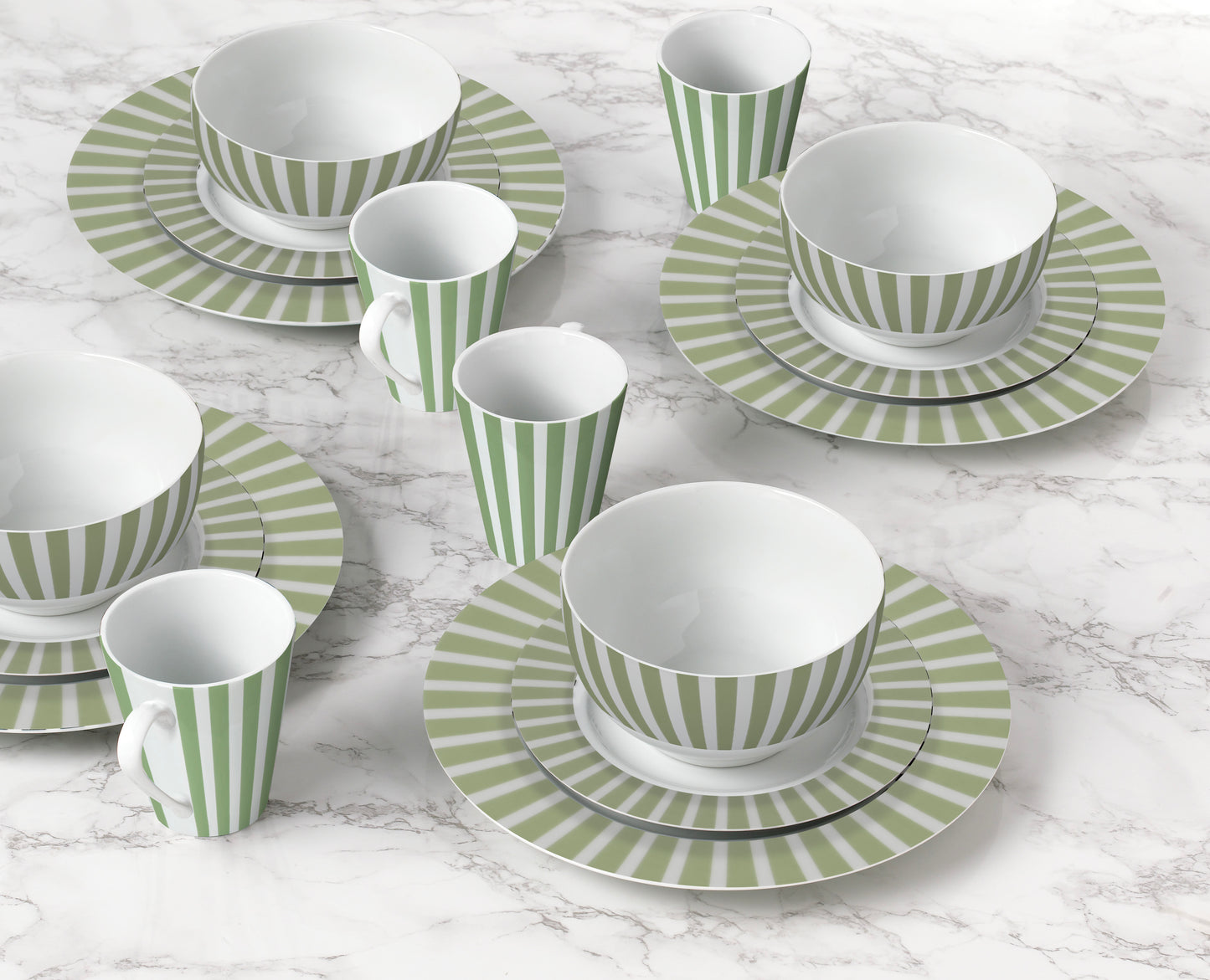 Green Split Stripe Porcelain Dinnerware Set, 24 Pieces