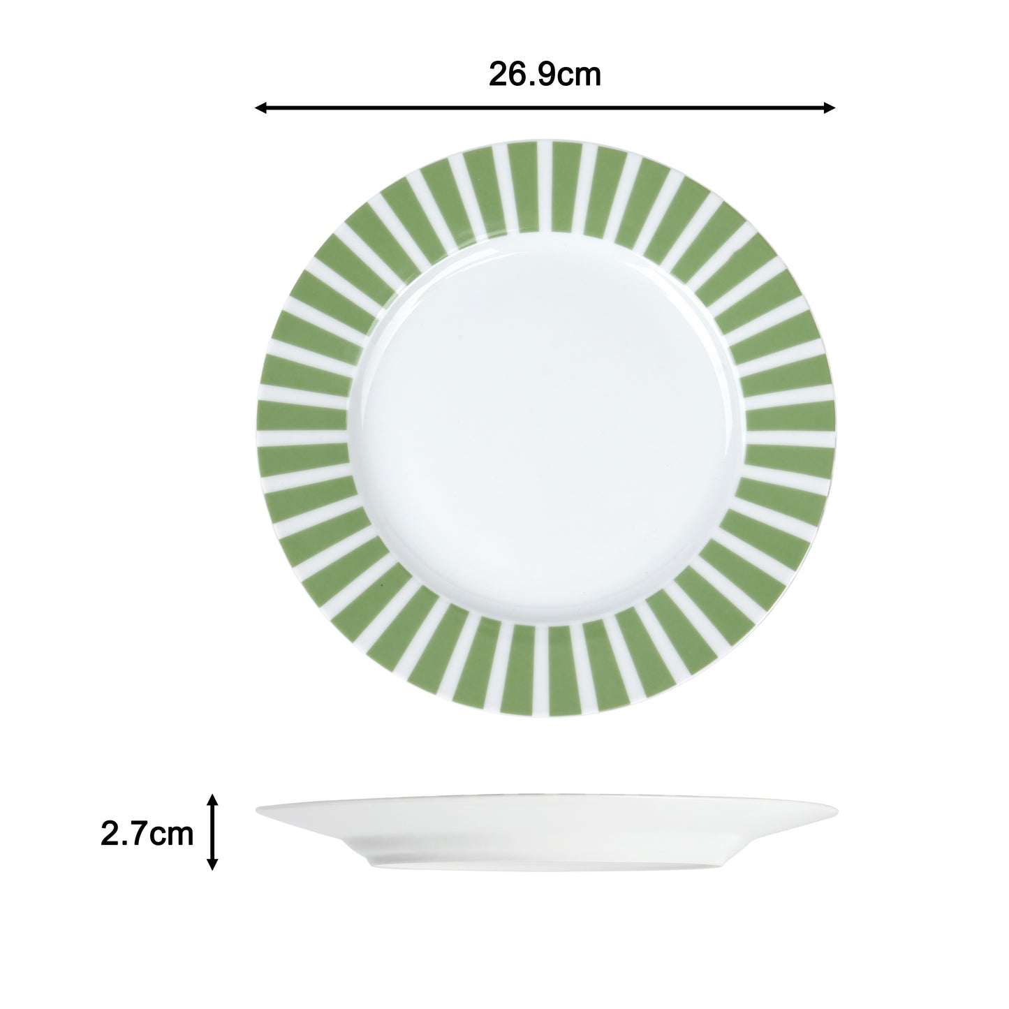 Green Split Stripe Porcelain Dinnerware Set, 24 Pieces