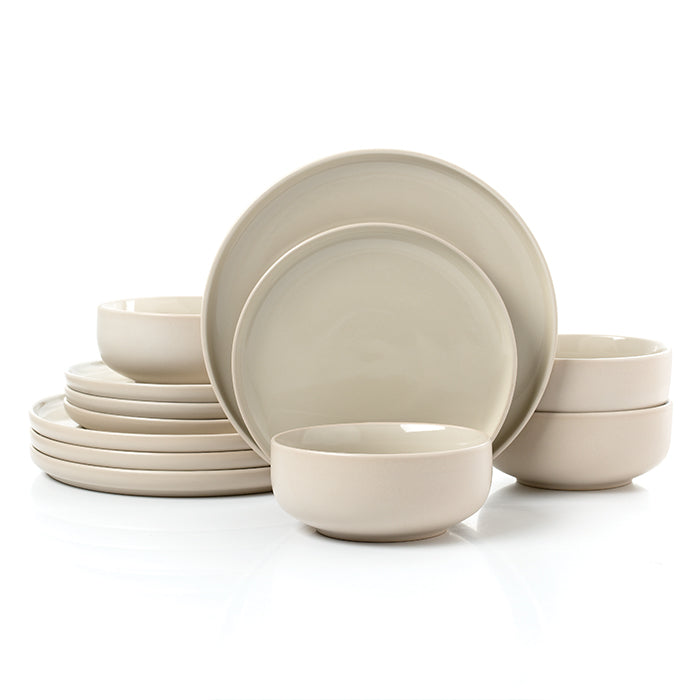 12pc 2tone (Matt & Shiny) Stone & Cream Dinner Set