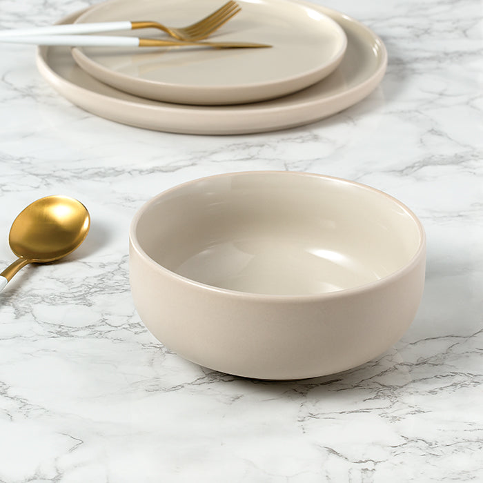 12pc 2tone (Matt & Shiny) Stone & Cream Dinner Set