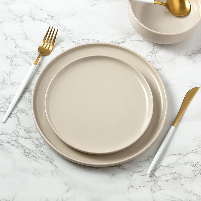 12pc 2tone (Matt & Shiny) Stone & Cream Dinner Set