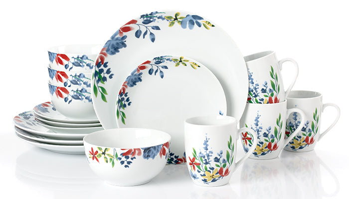 Watercolour Floral Porcelain Dinnerware Set, 16 Pieces