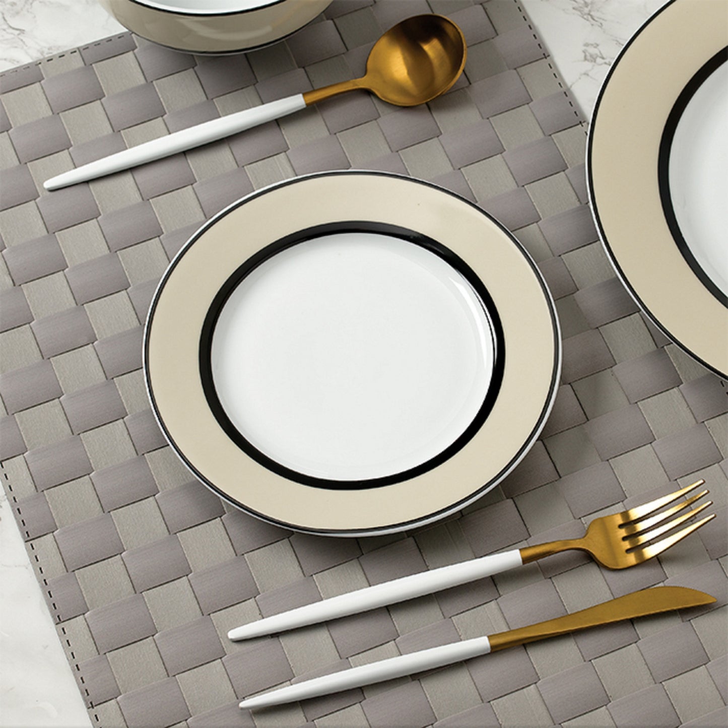 12pc York Cream Band Dinner Set
