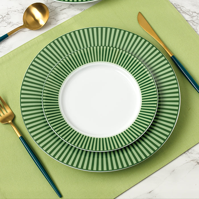 12pc Belmont Green Stripe Dinner Set