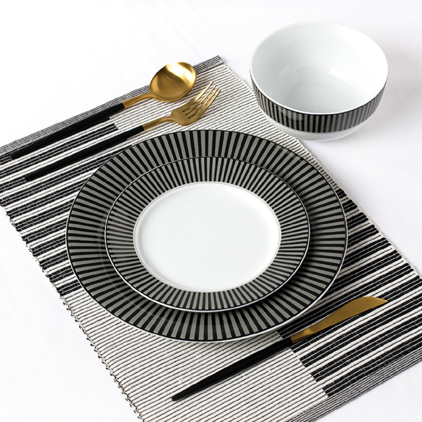 12pc Belmont Black Stripe Dinner Set