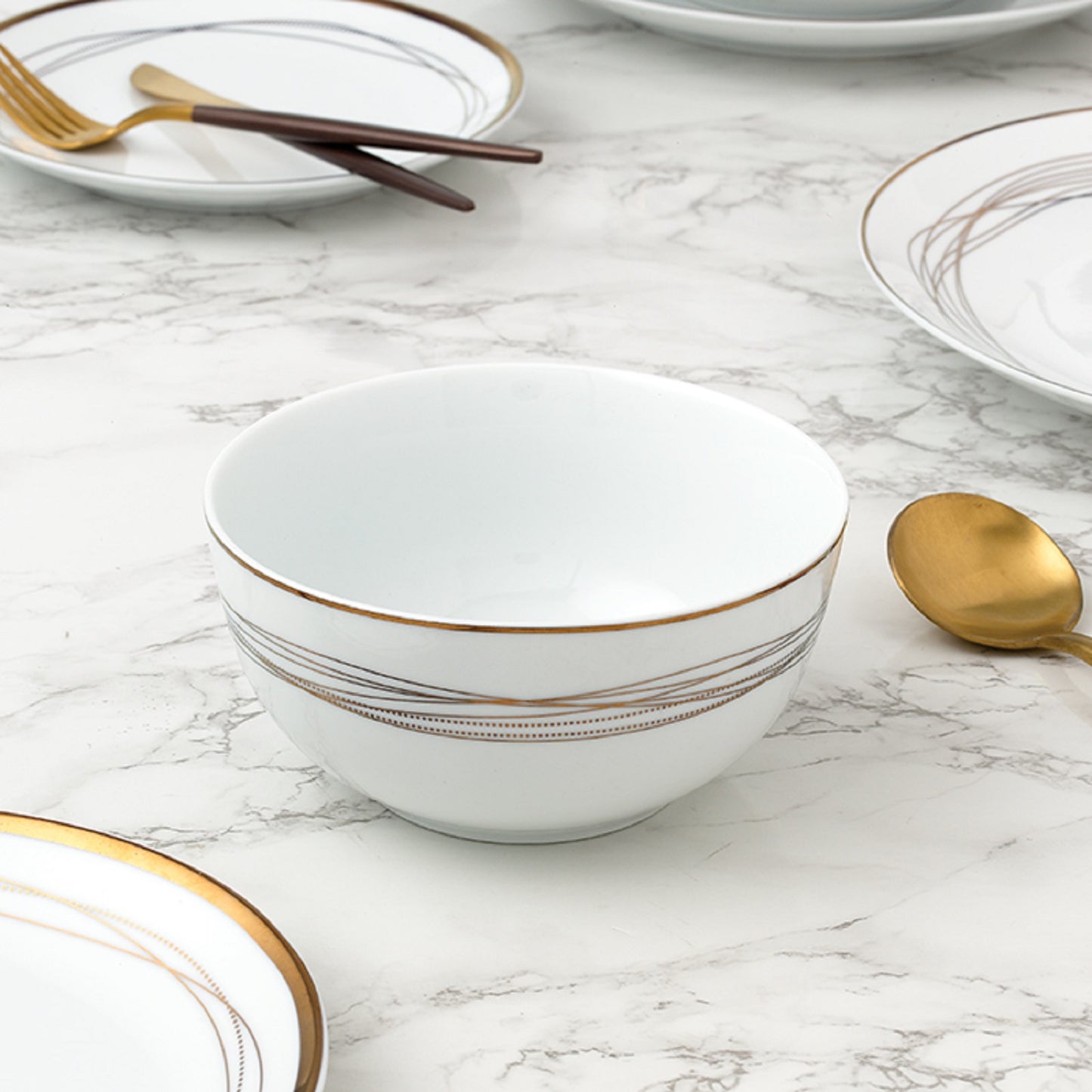 Gold Swirl Xmas Porcelain Dinnerware Set, 12 Pieces
