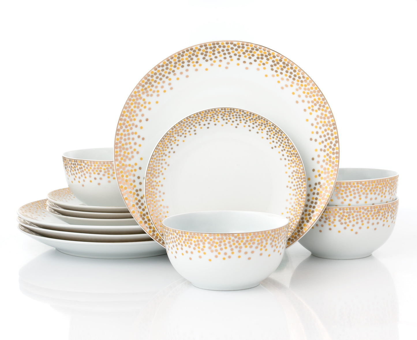 Gold Sparkle Christmas Porcelain Dinnerware Set, 12 Pieces