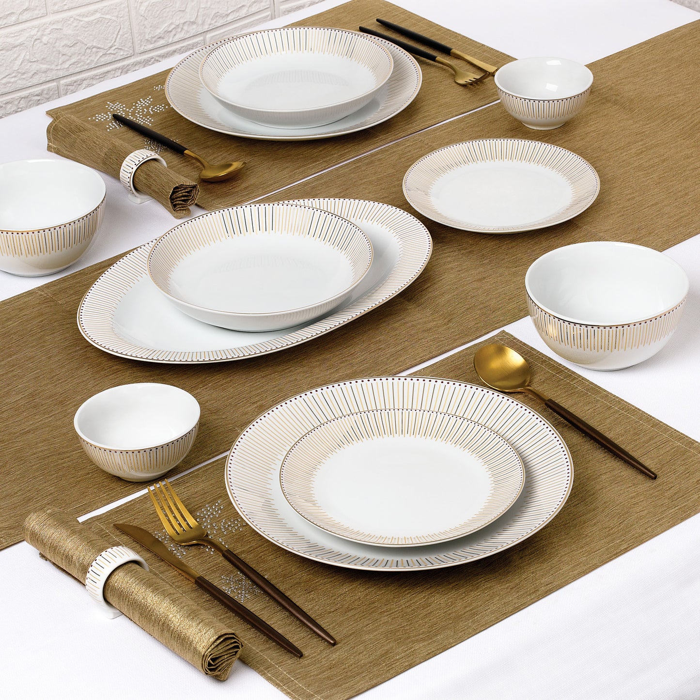 Gold Radiance Xmas Porcelain Dinnerware Set, 50 Pieces