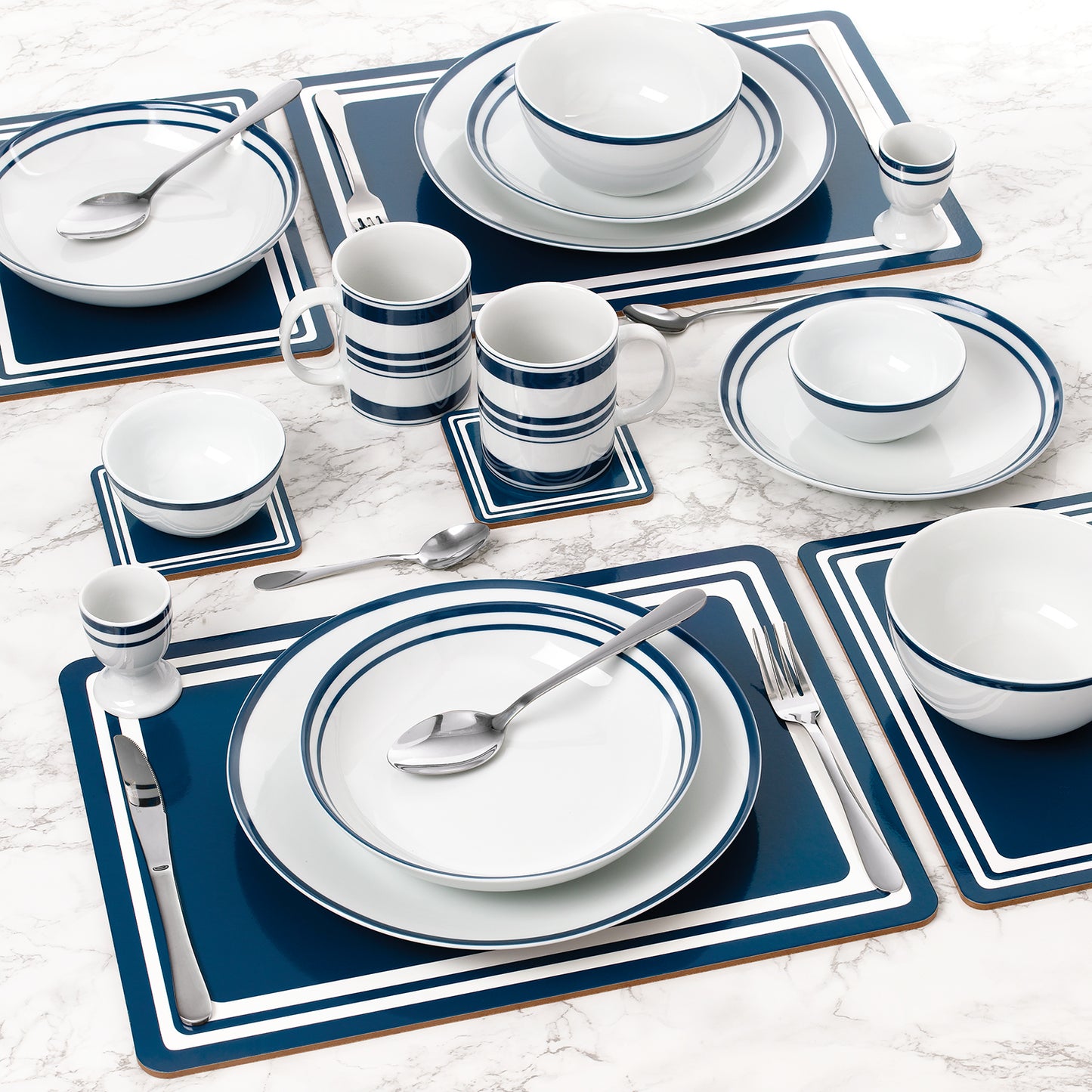 Blue Bistro Combination Tableware Set; Porcelain, Placemats and Cutlery, 80 Pieces