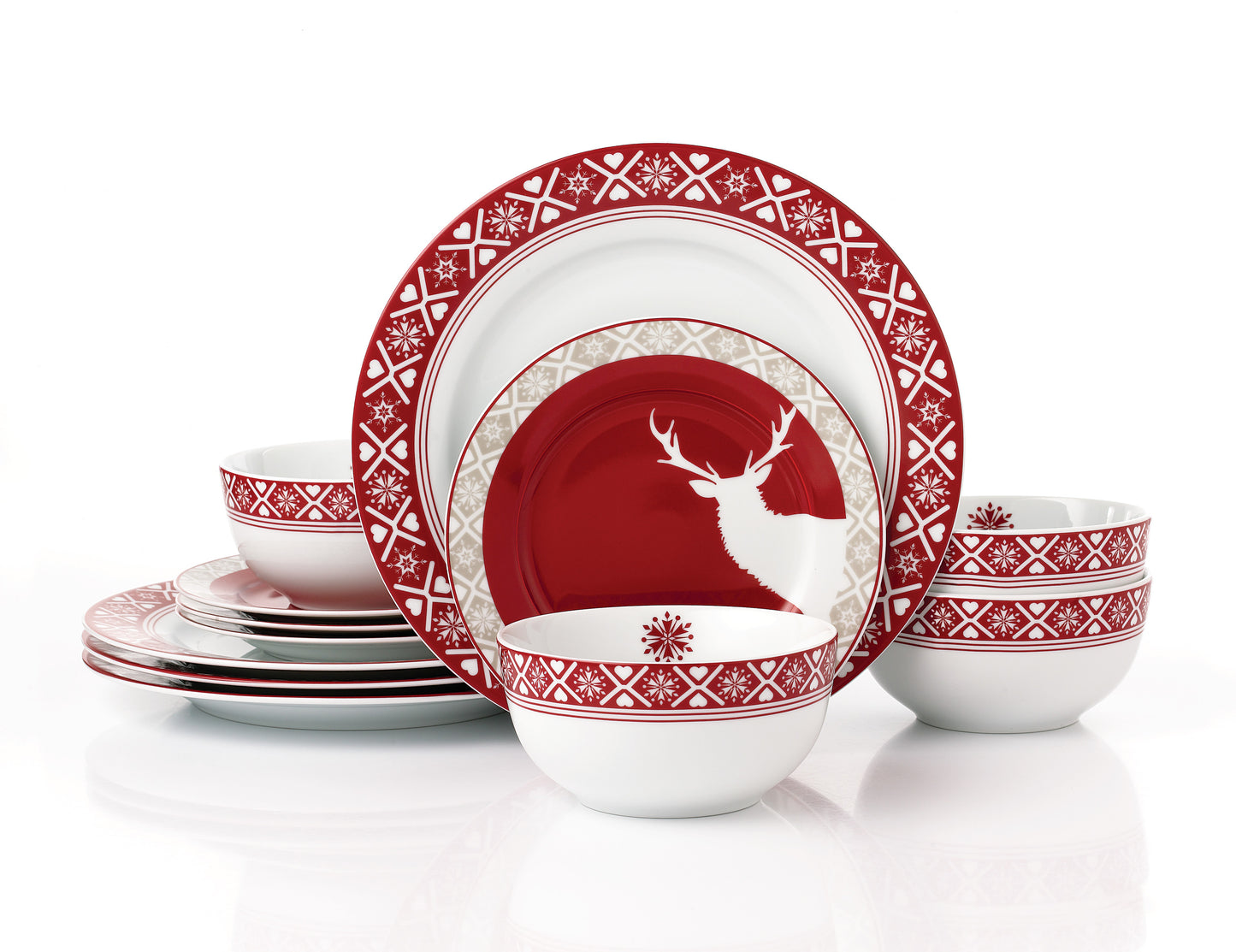 Nordic Reindeer Porcelain Dinner Set, 12 Pieces