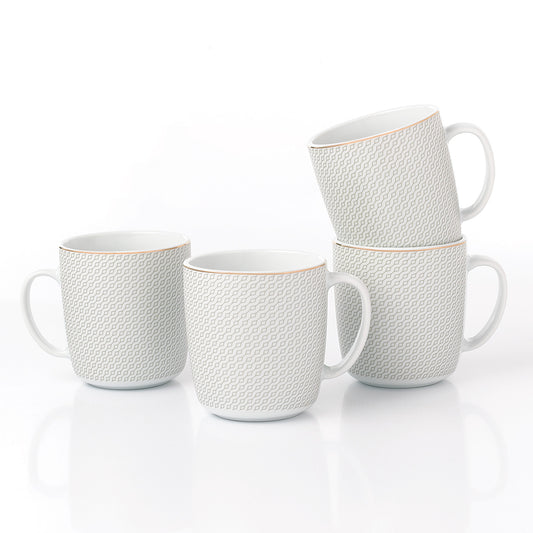 Premium Diamond & Gold Christmas Porcelain Mug Set, 4 Pieces