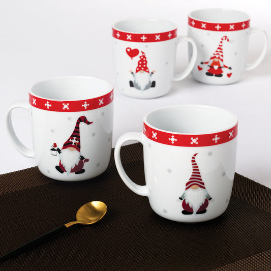 Nordic Gnome Xmas Porcelain Mug Set, 4 Pieces