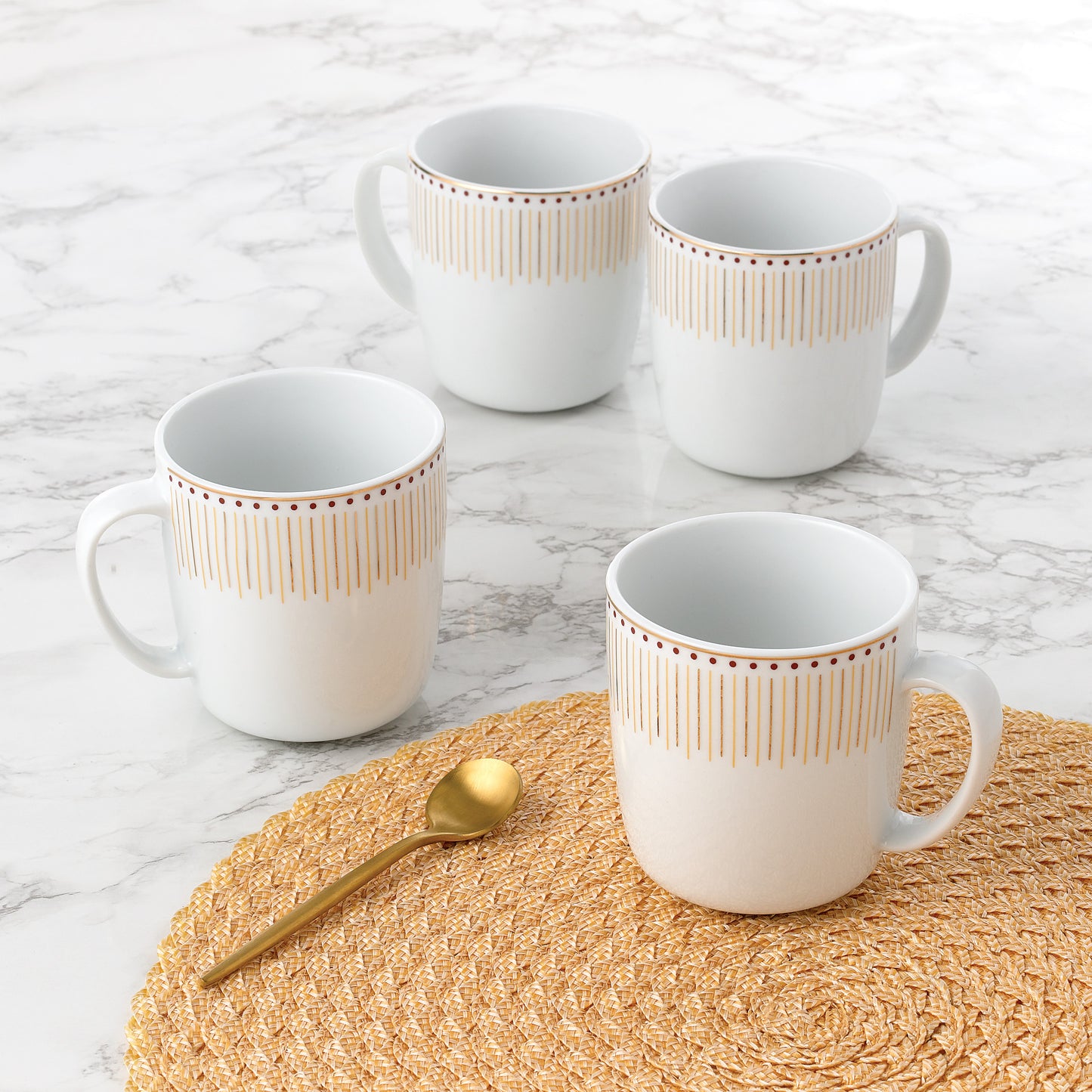 Gold Radiance Xmas Porcelain Mug Set, 4 Pieces