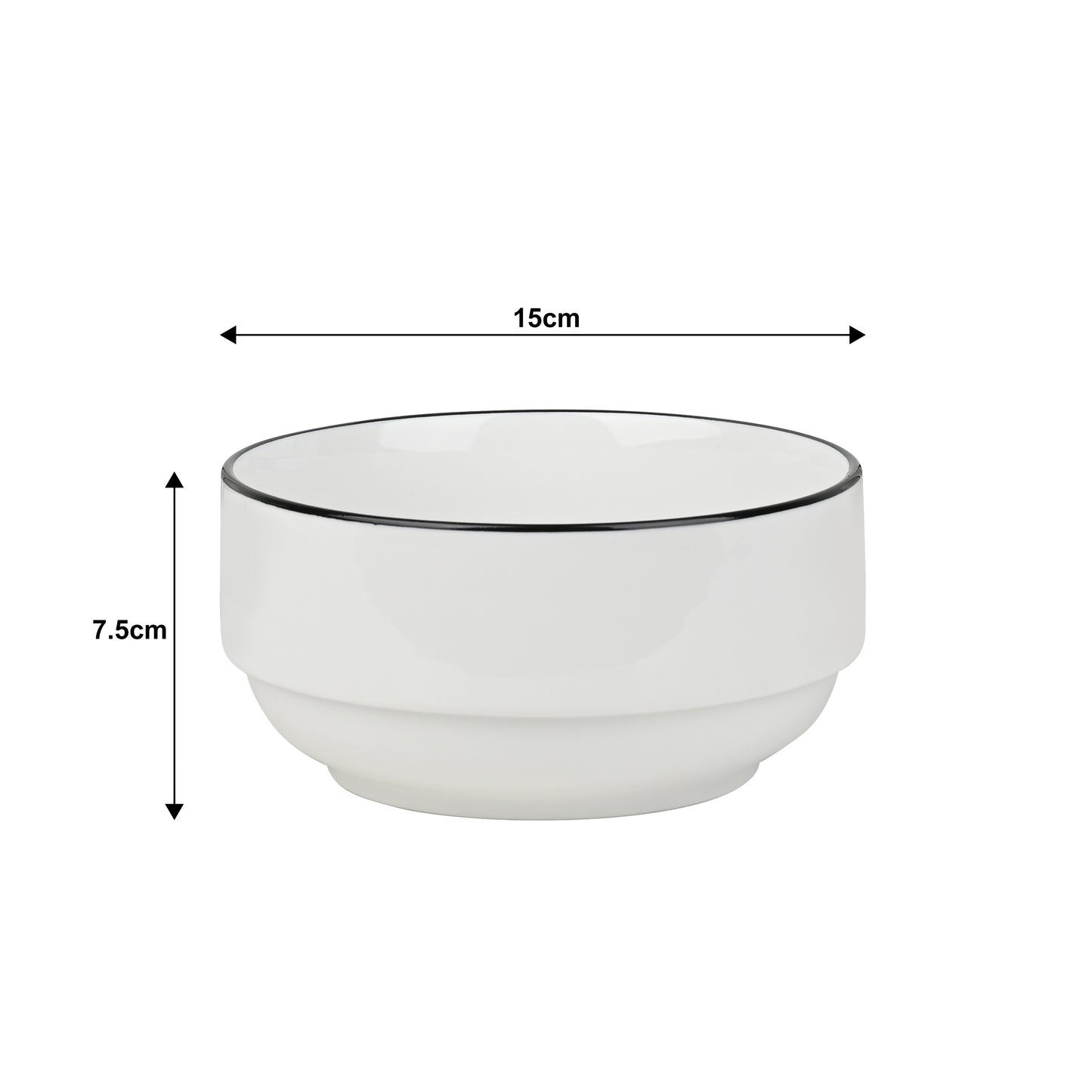 Stackable White with Black Rim Porcelain Dinner Set, 12 Pieces