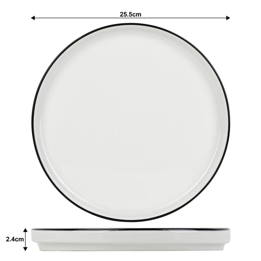 Stackable White with Black Rim Porcelain Dinner Set, 16 Pieces