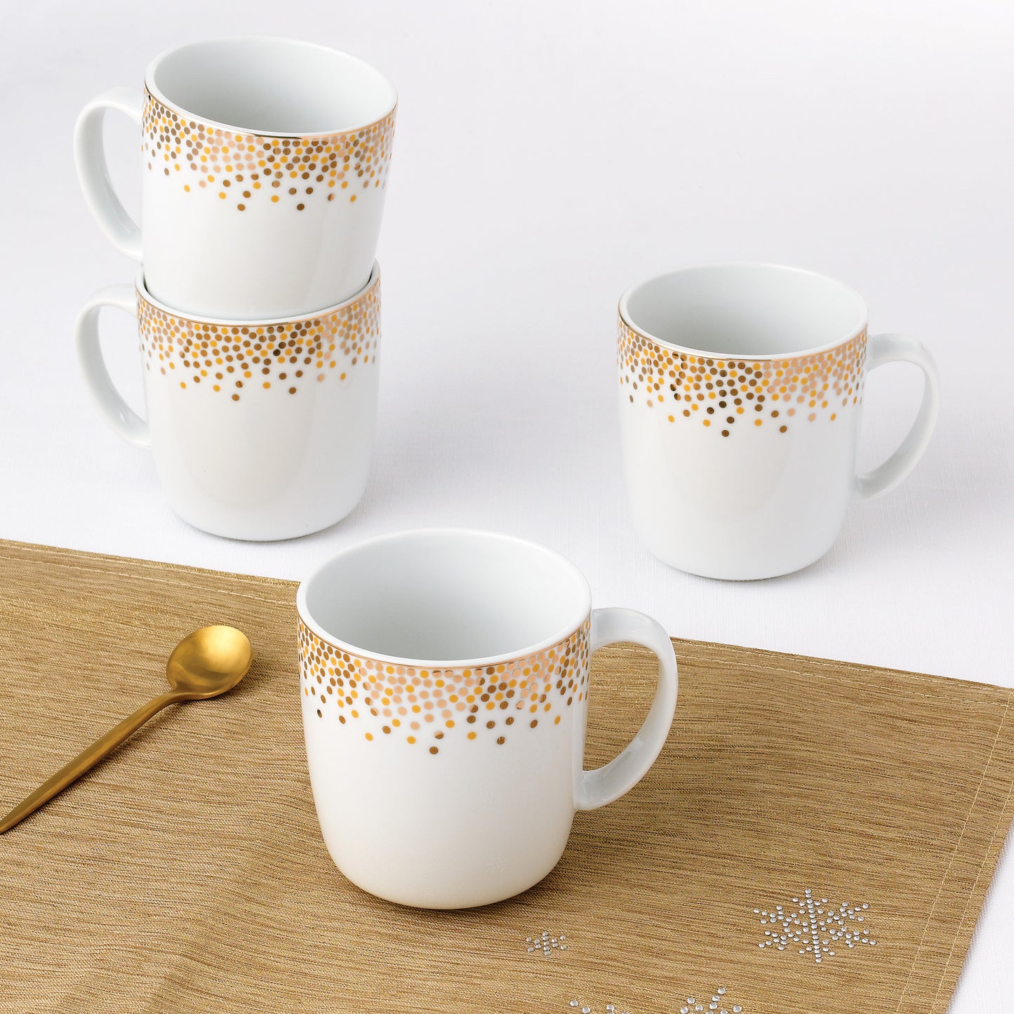 Gold Sparkle Christmas Porcelain Mug Set, 4 Pieces