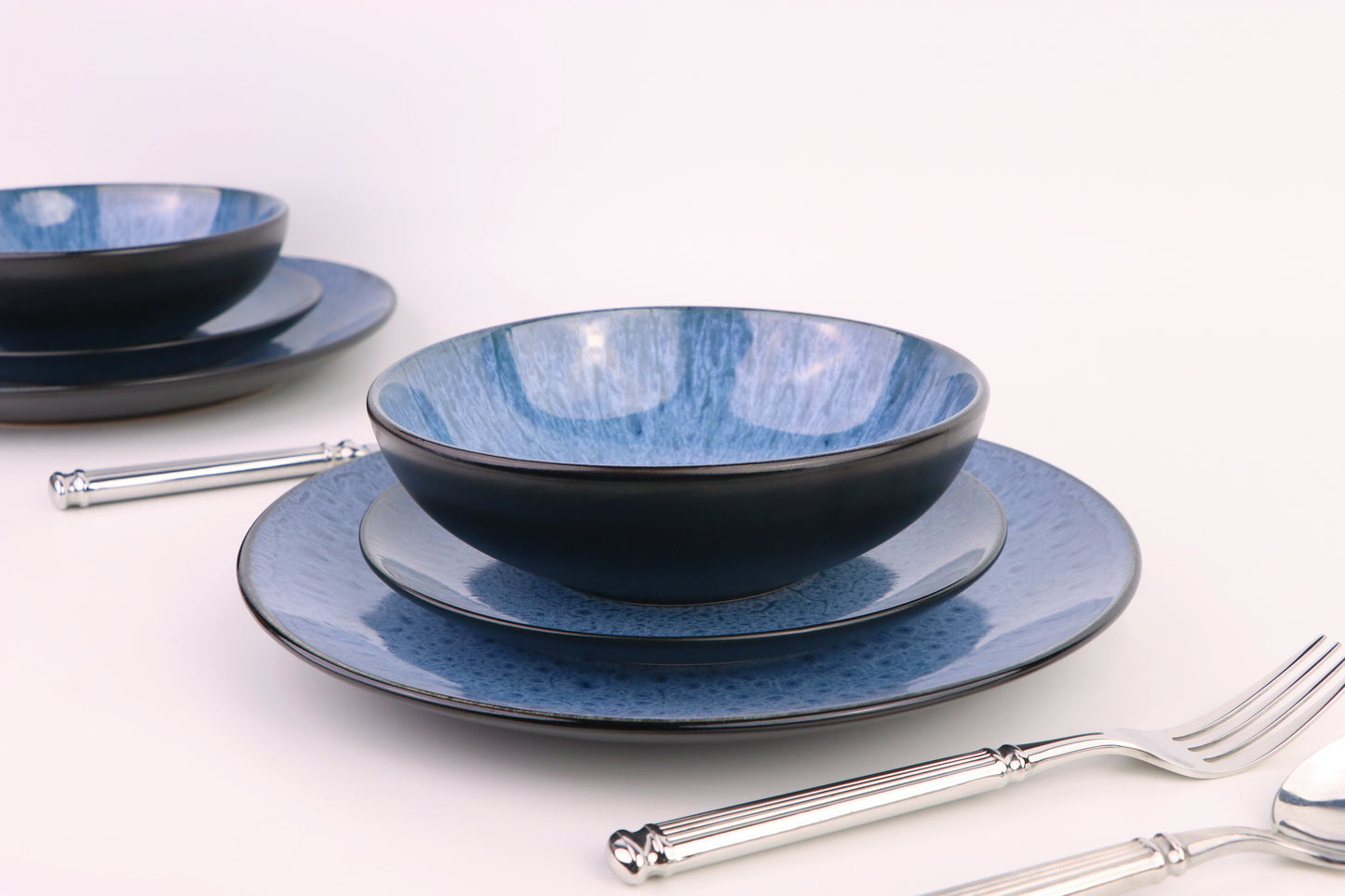 12pc Blue Reactive Glaze Dinner Set