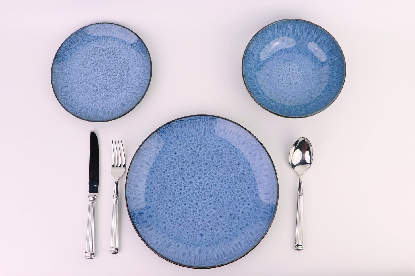 12pc Blue Reactive Glaze Dinner Set