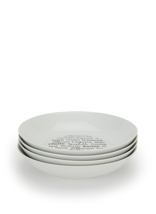 Black Script Porcelain Pasta Set, 5 Pieces