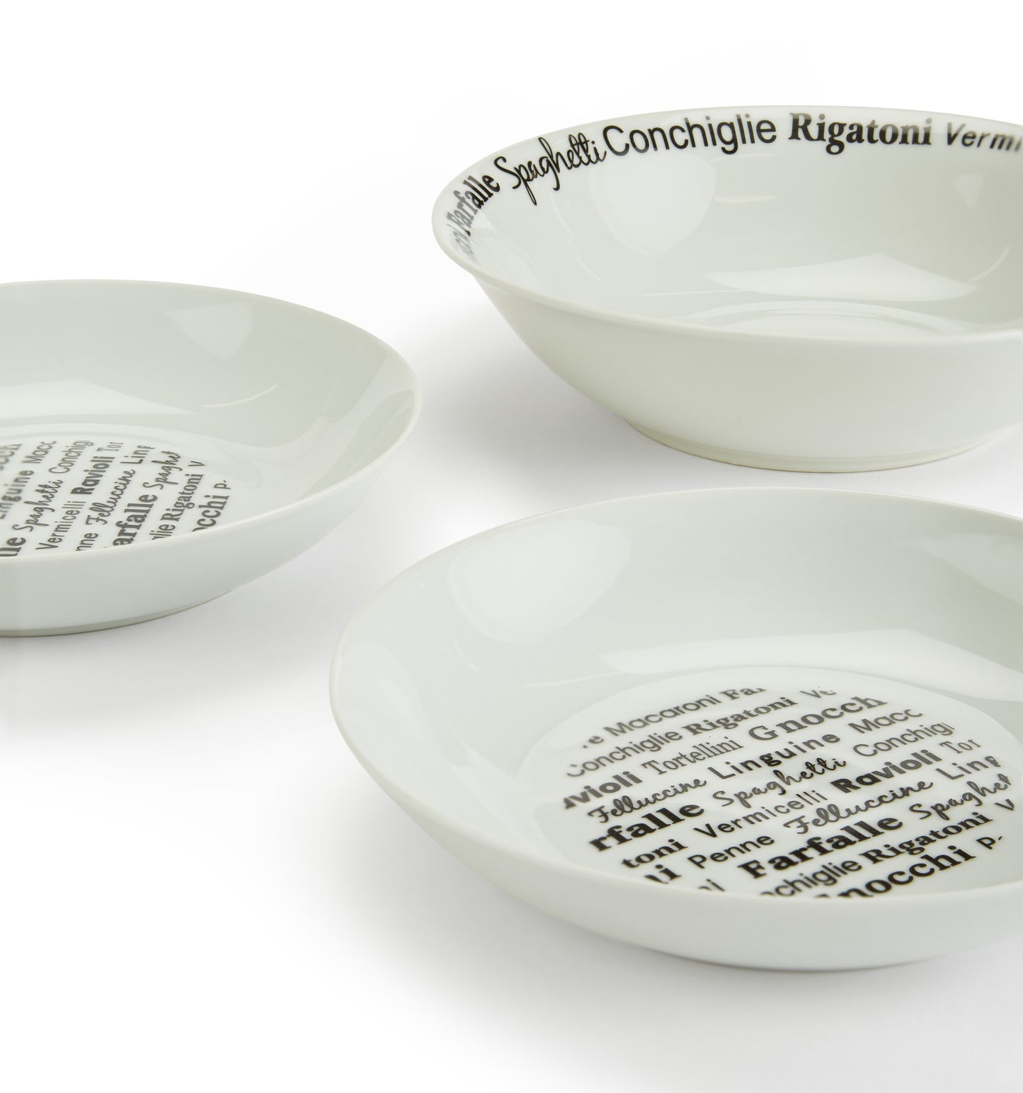 Black Script Porcelain Pasta Set, 5 Pieces