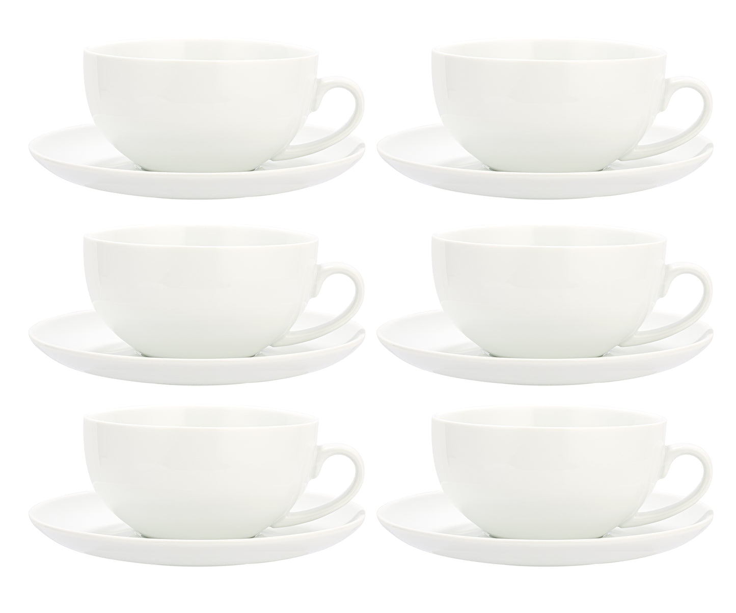 Set of 6 Super White Deluxe Comfort Extra Large Cappuccino Cups & Saucers