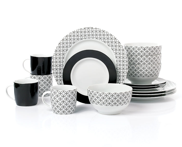 16PC Black & White Geo Dinner Set