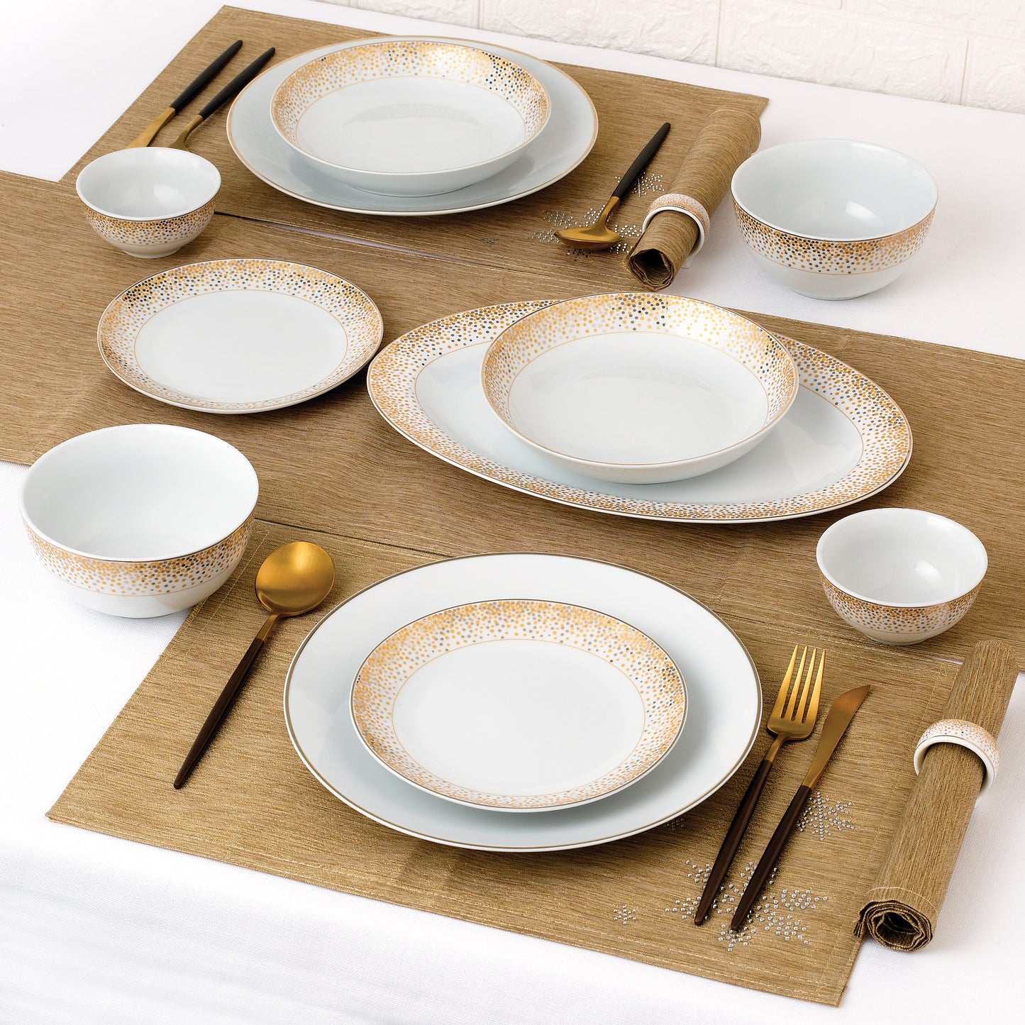 Gold Sparkle Christmas Porcelain Dinnerware Set, 50 Pieces