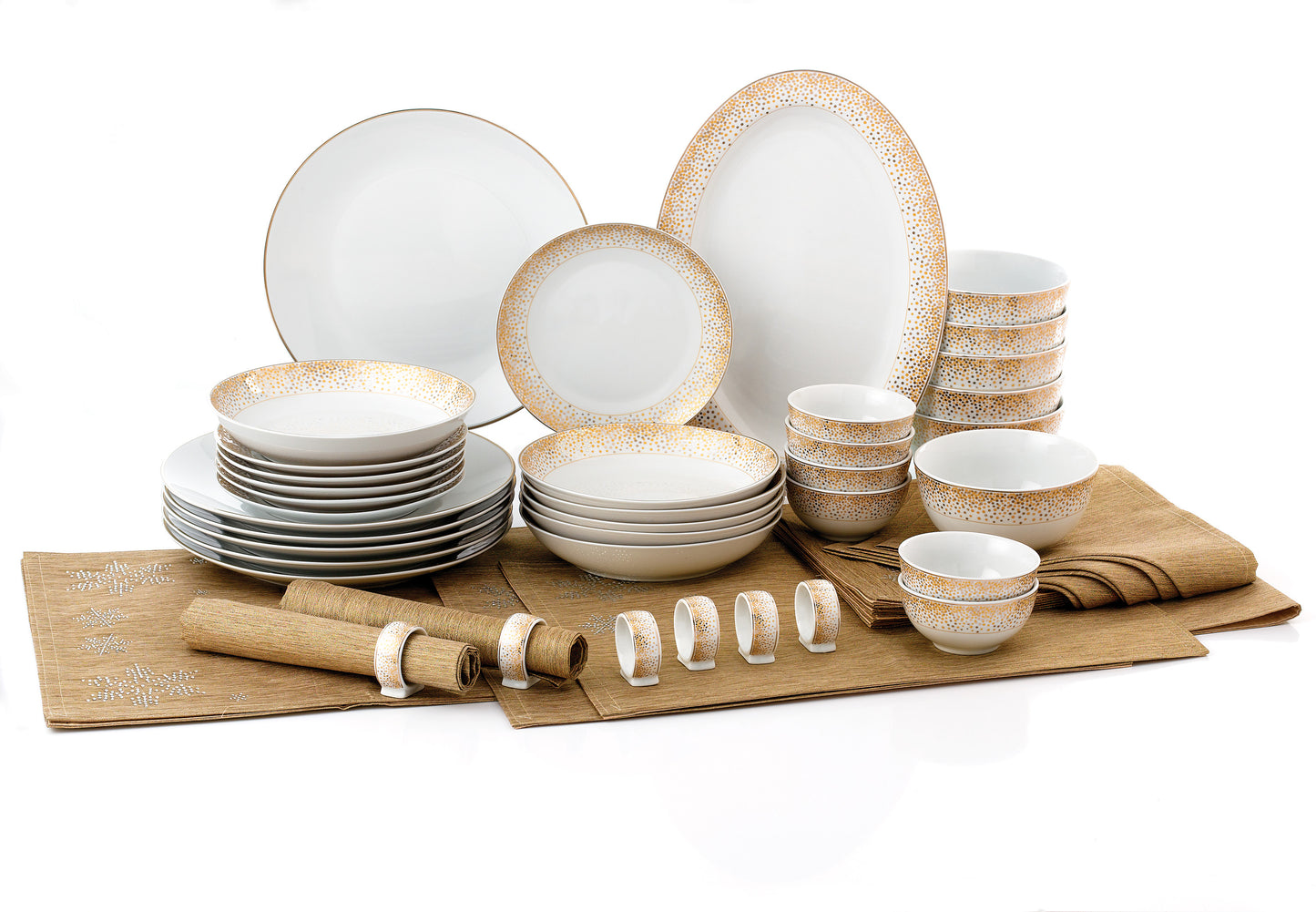 Gold Sparkle Christmas Porcelain Dinnerware Set, 50 Pieces