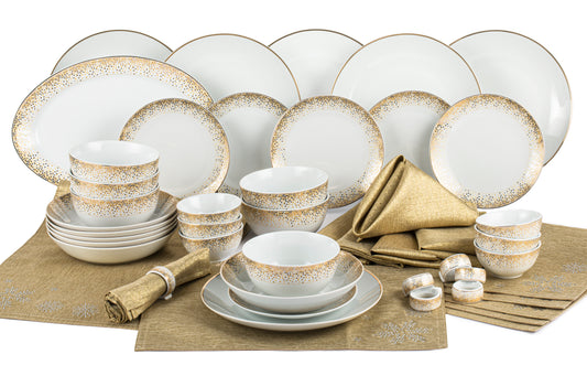 Gold Sparkle Porcelain Dinnerware Set, 50 Pieces