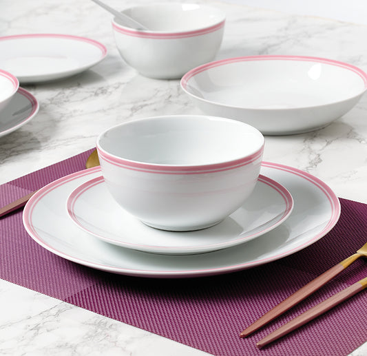 St Ives Stripe Porcelain Dinnerware Set - Pink, 16 Pieces