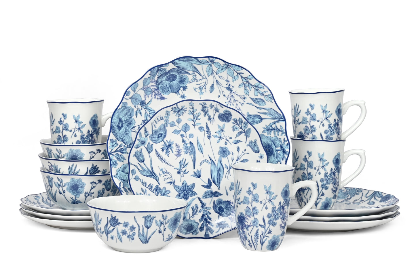 16PC BLUE FLORAL DINNER SET