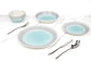 24PC BLUE & GREY SPINWASH COUPE DINNER SET