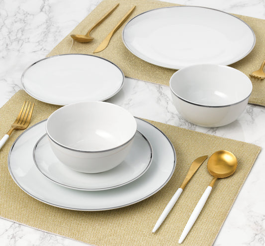 Platinum Rim Porcelain Dinner Set, 12 Pieces